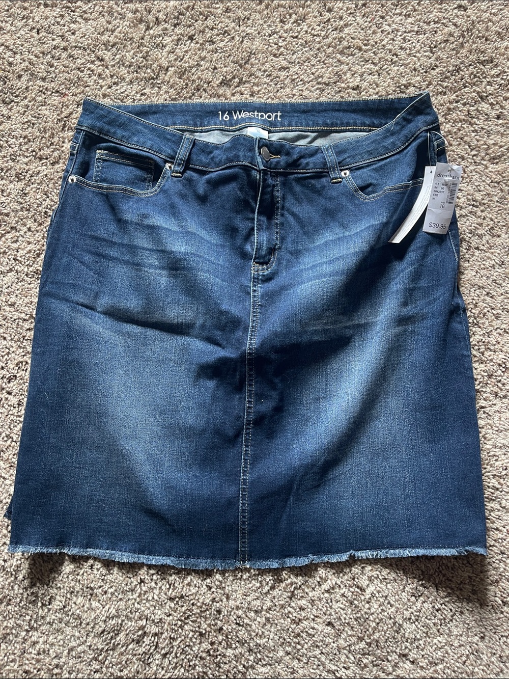 Size 16-  Dark Blue Denim Skirt with Contrast Stitching